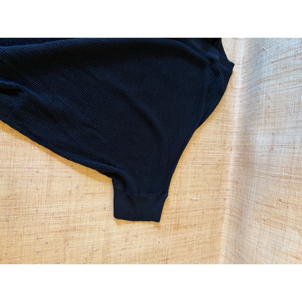 DKNY Womens Oversized 100% Tussah Silk Net Mesh V-Neck Top Navy Blue Small - Picture 4 of 9